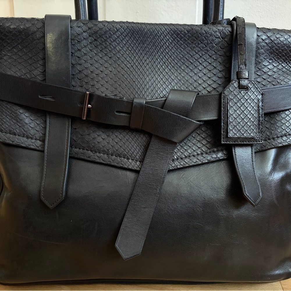 Reed Krakoff Black Leather / Python Boxer Tote - image 4